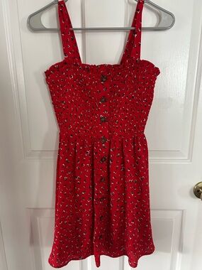 Sienna Sky Red Smocked Button-Front Sundress